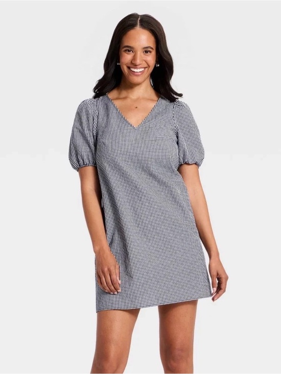 a new day Dresses & Skirts - a new day Black & White Gingham V-Neck Midi Dress